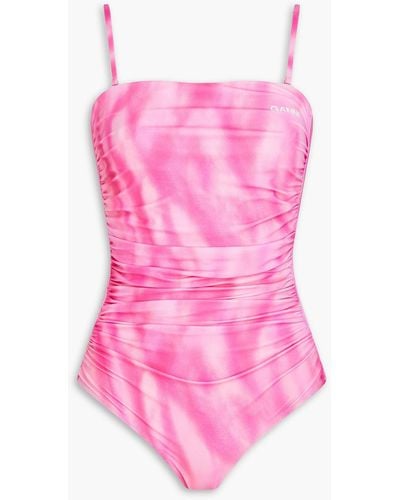 Ganni Ruched Printed Swimsuit - Pink