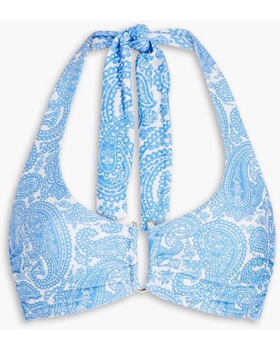 Heidi Klein Neckholder-bikini-oberteil aus stretch-piqué mit paisley-print - Blau