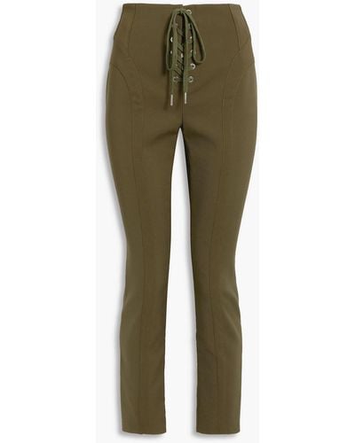 Dion Lee Lace-up Cotton-blend Crepe Skinny Trousers - Green
