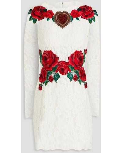 Dolce & Gabbana Embellished Corded Lace Mini Dress - White