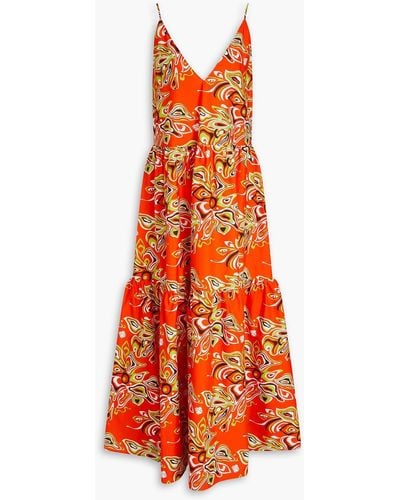 Emilio Pucci Tiered Printed Cotton-poplin Maxi Dress - Orange