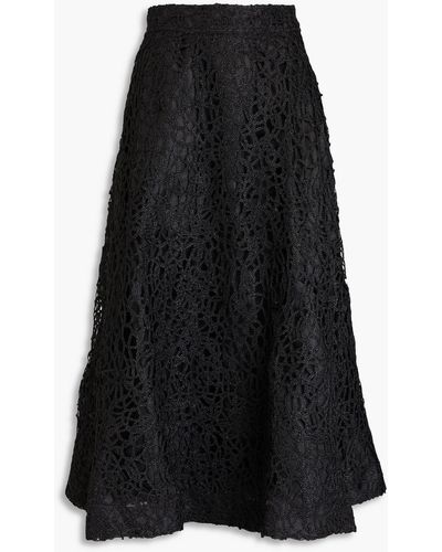 Aje. Patina Metallic Macramé Lace Midi Skirt - Black