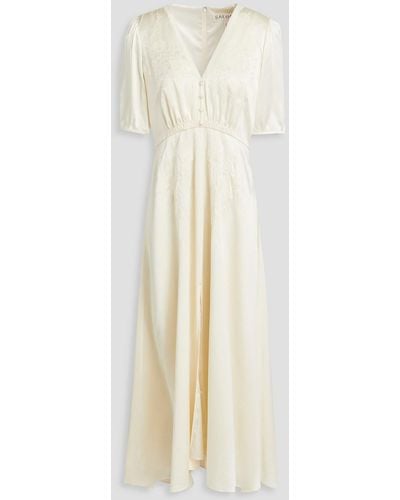 Saloni Lea Embroidered Silk-satin Maxi Dress - White