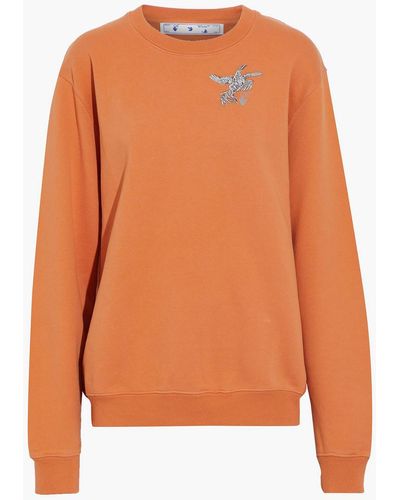 Off-White c/o Virgil Abloh Embroidered Reflective-effect French Cotton-terry Sweatshirt - Orange