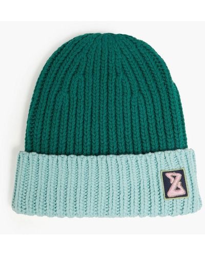 Zimmermann Two-tone Ribbed Merino Wool And Cashmere-blend Beanie - Green