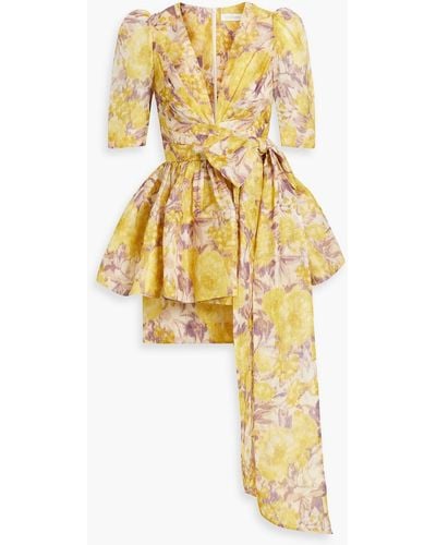 Zimmermann Bow-detailed Floral-print Linen And Silk-blend Mini Dress - Yellow