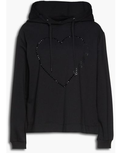 Love Moschino Crystal-embellished Printed French Cotton-blend Terry Hoodie - Black