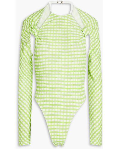 Jacquemus Open-back Gingham Stretch-crepe Bodysuit - Green