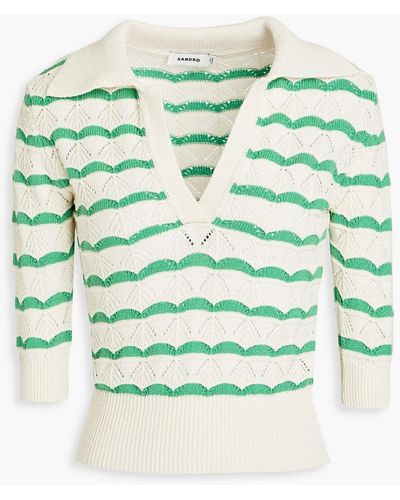 Sandro Pointelle-knit Cotton-blend Polo Shirt - Green