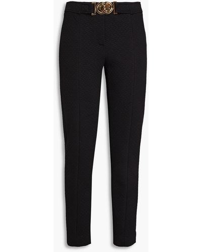 Moschino Belted Quilted Jersey Slim-leg Trousers - Black