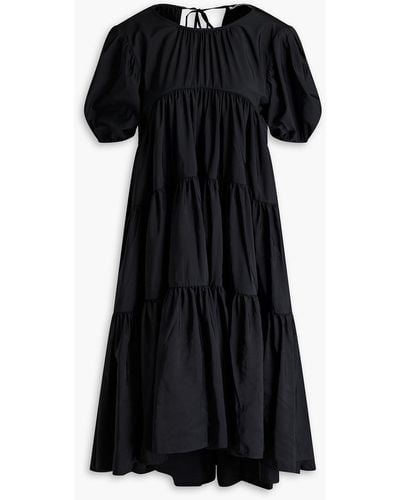 Cecilie Bahnsen Esme Tiered Gathered Taffeta Midi Dress - Black