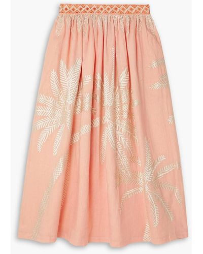Emporio Sirenuse Jane Embroidered Linen Maxi Skirt - Pink