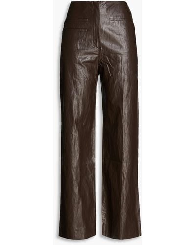 Rejina Pyo Faux Leather Wide-leg Pants - Brown