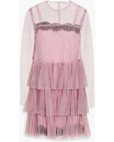 RED Valentino Tiered Flocked Polka-dot Tulle Mini Dress - Pink