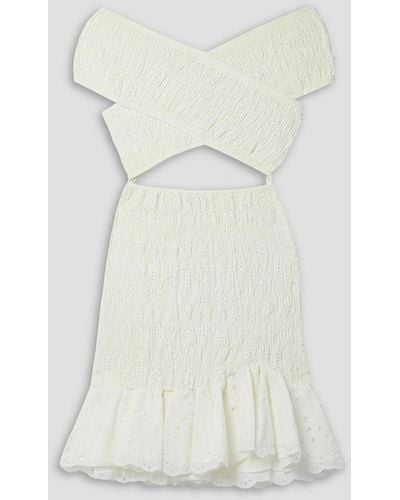 Charo Ruiz Nella Off-the-shoulder Shirred Broderie Anglaise Cotton-blend Mini Dress - White