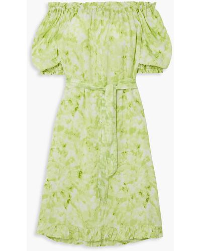 Faithfull The Brand Saint Jean Off-the-shoulder Ruffled Tie-dyed Crepe Dress - Green