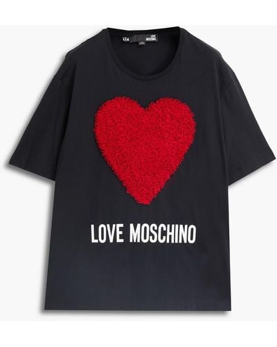 Love Moschino Tulle-trimmed Printed Cotton-jersey T-shirt - Black