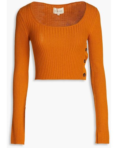 Loulou Studio Assens Cropped Button-detailed Wool And Cashmere-blend Jumper - Orange