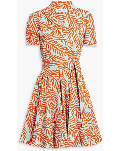 Diane von Furstenberg Evalina Printed Cotton-blend Poplin Mini Wrap Dress - Orange