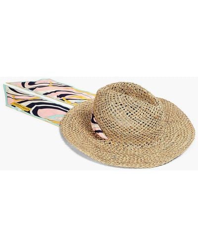 Emilio Pucci Printed Twill-trimmed Straw Sunhat - Natural