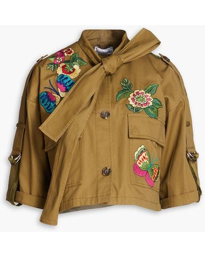 RED Valentino Pussy-bow Embroidered Cotton-twill Jacket - Green