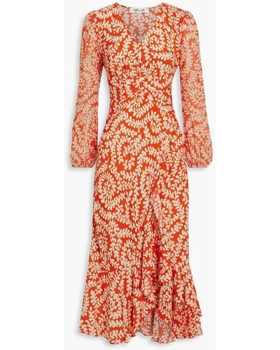 Diane von Furstenberg Emmet Wrap-effect Printed Crepe Midi Dress - Orange
