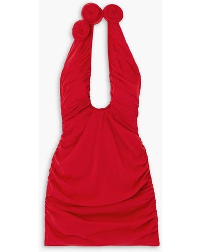 Magda Butrym Appliquéd Stretch-silk Halterneck Mini Dress - Red