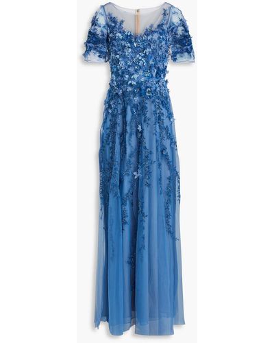 THEIA Embellished Tulle Gown - Blue