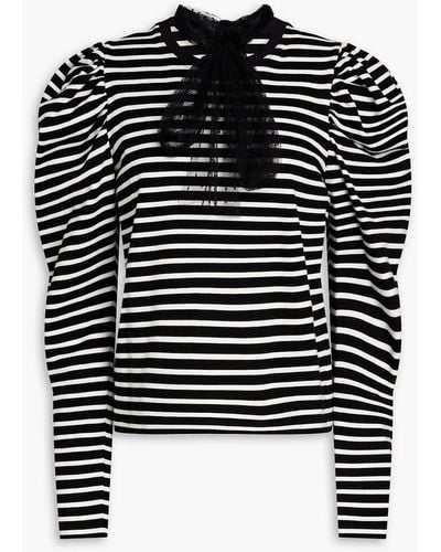 RED Valentino Point D'esprit-trimmed Striped Cotton-jersey Top - Black