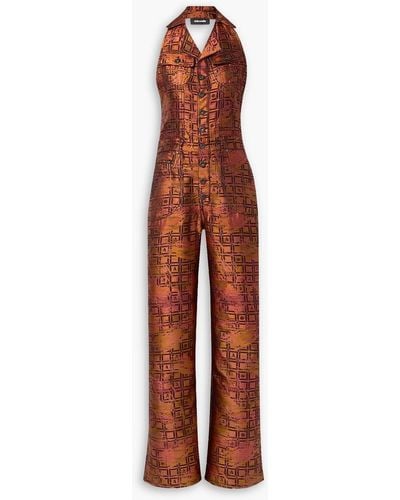 Ahluwalia Silk And Wool-blend Jacquard Halterneck Jumpsuit - Brown