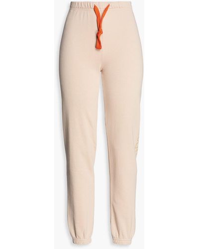Mother Printed French Cotton-terry Tapered Pants - Natural
