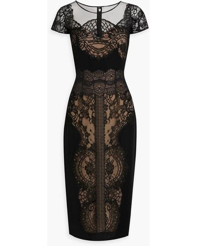 Zuhair Murad Crepe, Tulle And Lace Midi Dress - Black