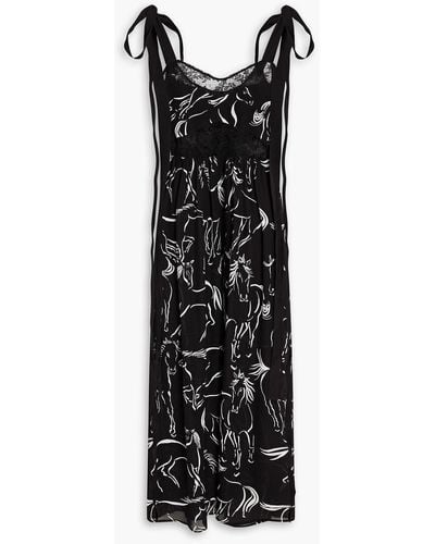 Hayley Menzies Printed Silk Crepe De Chine Midi Dress - Black