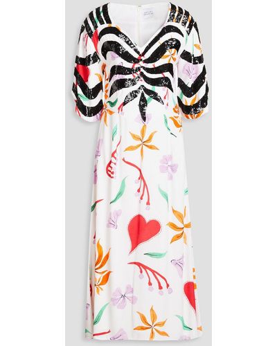 Hayley Menzies Sequin-embellished Floral-print Crepe Midi Dress - Red