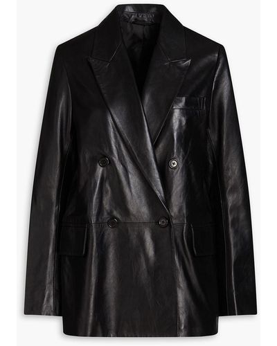 Stand Studio Cassy Double-breasted Leather Blazer - Black