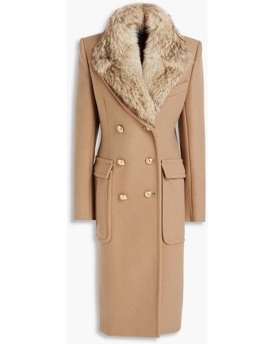 Alexandre Vauthier Double-breasted Shearling-trimmed Wool-blend Felt Coat - Natural