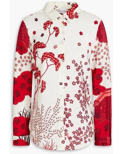 RED Valentino Floral-print Silk Crepe De Chine Shirt - Red