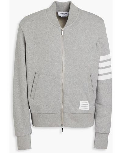 Thom Browne Striped French Cotton-terry Bomber Jacket - Grey