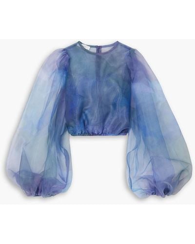 Beaufille Nebula cropped bluse aus organza mit print - Blau