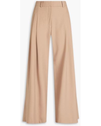 Anna Quan Pleated Twill Wide-leg Trousers - Natural