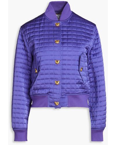 Moschino Quilted Satin Bomber Jacket - Blue