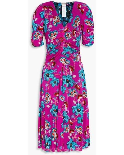 Diane von Furstenberg Koren Reversible Ruched Floral-print Stretch-mesh Dress - Purple
