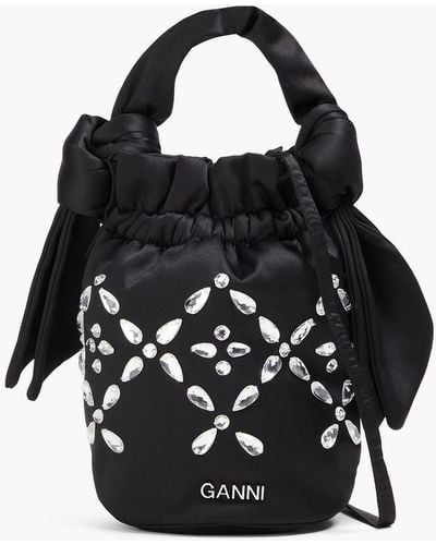 Ganni Crystal-embellished Satin Bucket Bag - Black