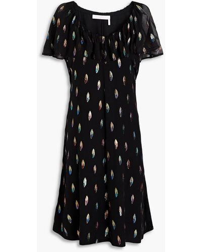 See By Chloé Metallic Silk-blend Jacquard And Crepon Dress - Black