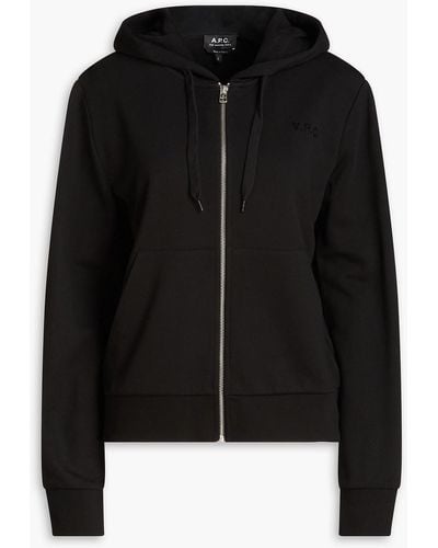 A.P.C. Embroidered French Cotton-terry Hoodie - Black