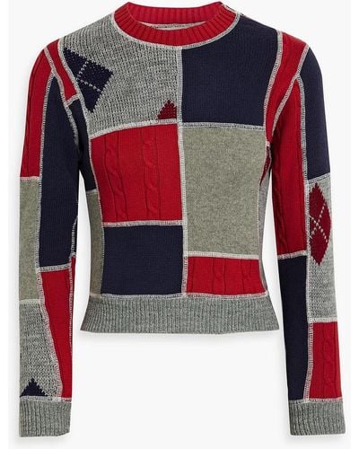 RE/DONE 60s Patchwork-effect Wool And Cotton-blend Sweater - Red