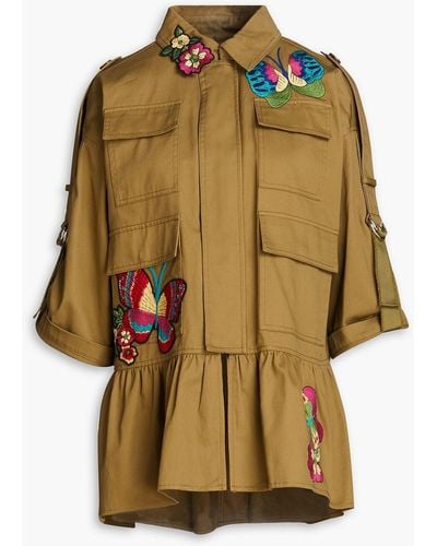 RED Valentino Gathered Embroidered Cotton-twill Jacket - Yellow