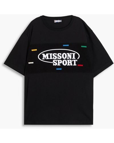 Missoni Embroidered Cotton-jersey And Crochet-knit T-shirt - Black