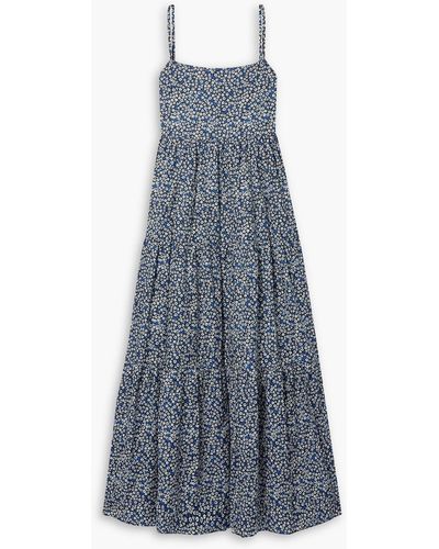 Matteau Tiered Floral-print Organic Cotton-poplin Maxi Dress - Blue