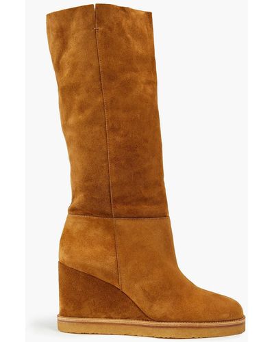 Ba&sh Cassandra Suede Wedge Boots - Brown